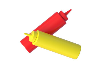 Ketchup and mustard bottles isolated on white background. 3d render