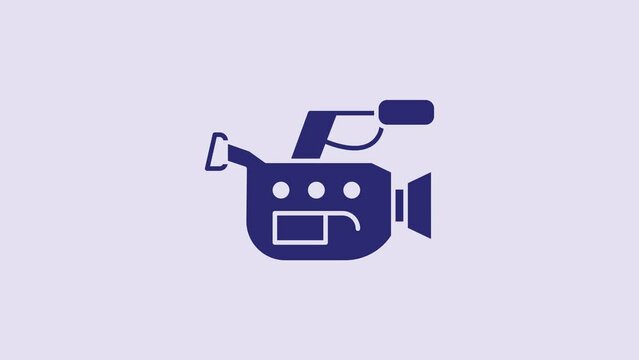 Blue Cinema camera icon isolated on purple background. Video camera. Movie sign. Film projector. 4K Video motion graphic animation