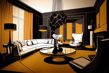 Illustration of glamour modern style interior design. Generative AI