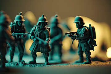 troop of toy soldiers on the battlefield macro. Generative AI