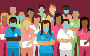 medical staff using safety face mask vector