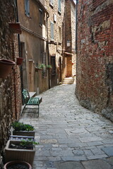 Alley in the ancient village of Chiusdino, Tuscany, Italy