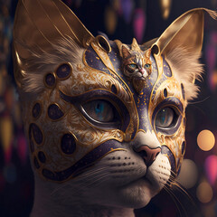 Feline Fun A Cat in a Carnival Mask. Generative AI