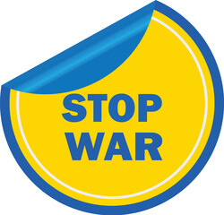 Stop War badge icon with Ukraine flag colors sticker. Vector