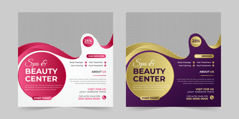 Modern Spa Beauty Center social media post, Digital marketing promotion ads sales and discount web banner vector template design