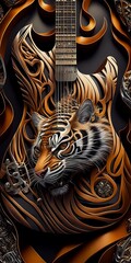 Fototapeta na wymiar Futuristische E-Gitarre außergewöhnliches Tiger Design als Anregung zum Nachbau. ai generativ