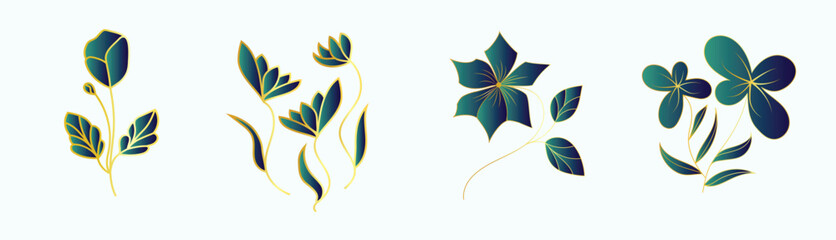 golden flower line art floral ornament golden metallic decorate leaf branch luxury wallpaper design vector 