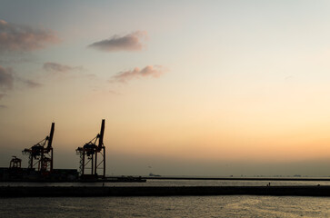 silhouette of a crane in the port of Istanbul