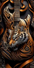 Fototapeta na wymiar Futuristische E-Gitarre außergewöhnliches Tiger Design als Anregung zum Nachbau. ai generativ