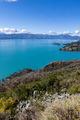 View over the beautiful Lago General Carrera in southern Chile 
