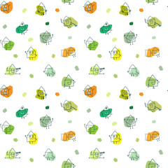 Funny envelopes with emotions. Vector characters with colored spots. Seamless pattern on a transparent background.
