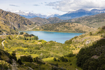 Fototapeta premium View over the beautiful Lago General Carrera in southern Chile 