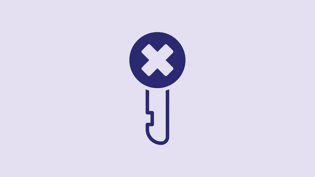 Blue Wrong key icon isolated on purple background. 4K Video motion graphic animation