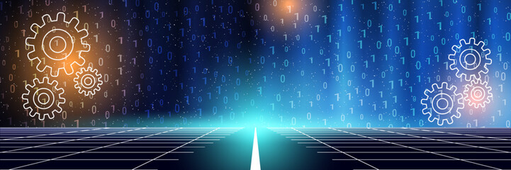 Digital world, information computing, data processing vector concept illustration