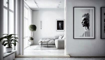 Minimalist white style interior design idea. Generative AI