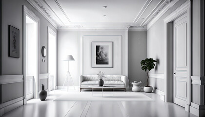 Fototapeta na wymiar Minimalist white style interior design idea. Generative AI
