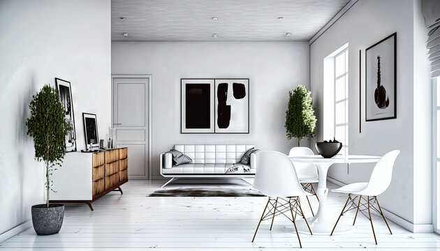 Minimalist white style interior design idea. Generative AI