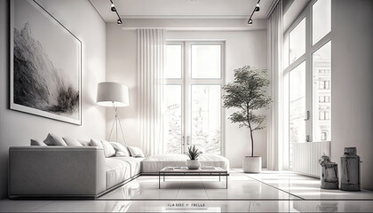 Minimalist white style interior design idea. Generative AI