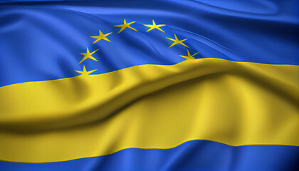 Ukraine EU Flag illustration background Ukrainian flags by generative AI