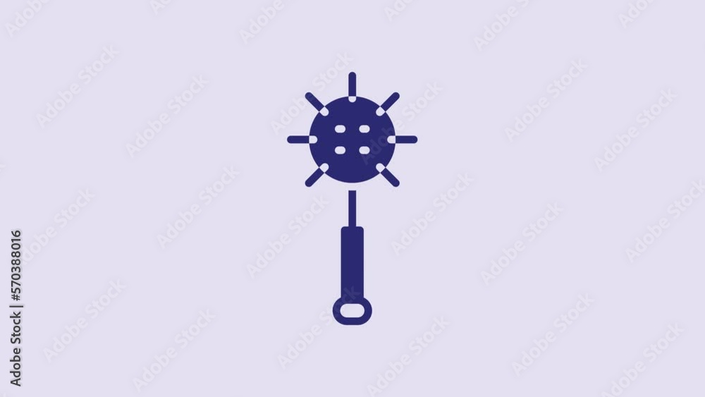 Poster Blue Medieval chained mace ball icon isolated on purple background. Medieval weapon. 4K Video motion graphic animation