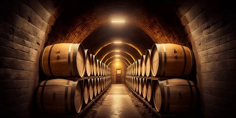 Fotobehang A wine cellar with barrels - AI generative © Giordano Aita
