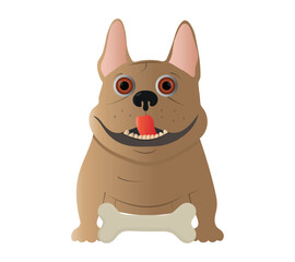 Cartoon dog isolated on white background. Cute vector french bulldog. Funny pet with bone