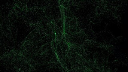 Green intense space storm of particles. Cosmic Chaos. 3D rendering