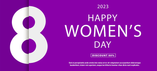 International Women's day banner.  March 8. Greeting card, flyer or brochure template. Vector illustration.