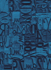 Wood Type Blue, Printing Press Letters, Repeating Pattern Tile