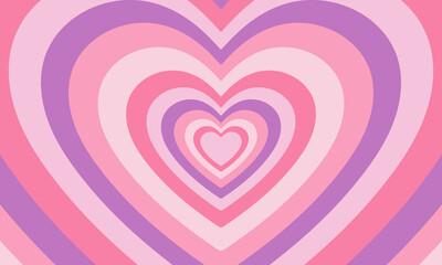 Vector tunnel romantic hearts in pink colors. Retro background in trendy 70s, 80s style.