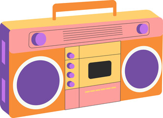 Flat retro design. Retro tape recorder, old cassette recorder from the 90s in flat style on transparent background
