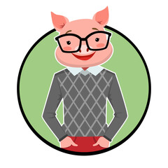 Humanized and hipster pig logo