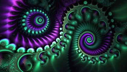 Fototapeta premium Green and purple fractal design background generative ai 