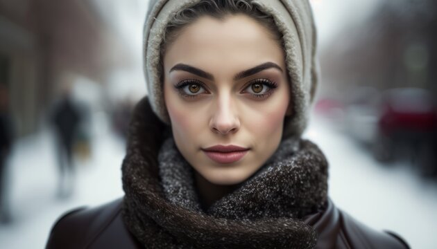 Beautiful elegant women posing looking at the camera wearing winter clothes. Generative AI