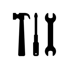 tool, hammer, tools, wrench, equipment, pliers, isolated, work, construction, set, repair, white, icon, black icon, spanner, steel, vector, hardware, industrial, collection, building, metal,