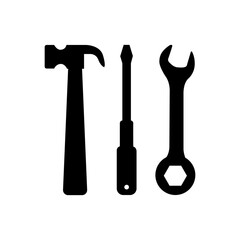 tool, hammer, tools, wrench, equipment, pliers, isolated, work, construction, set, repair, white, icon, black icon, spanner, steel, vector, hardware, industrial, collection, building, metal,