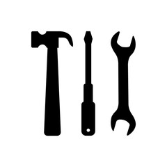 tool, hammer, tools, wrench, equipment, pliers, isolated, work, construction, set, repair, white, icon, black icon, spanner, steel, vector, hardware, industrial, collection, building, metal,