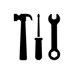 tool, hammer, tools, wrench, equipment, pliers, isolated, work, construction, set, repair, white, icon, black icon, spanner, steel, vector, hardware, industrial, collection, building, metal,