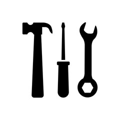 tool, hammer, tools, wrench, equipment, pliers, isolated, work, construction, set, repair, white, icon, black icon, spanner, steel, vector, hardware, industrial, collection, building, metal,