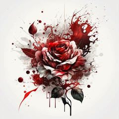 Red rose explosion on white background. Generative AI - obrazy, fototapety, plakaty