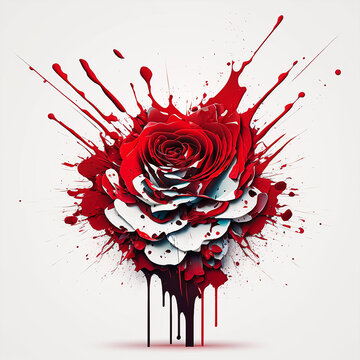 Red rose explosion on white background. Generative AI