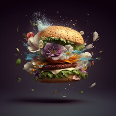 Naklejka na ściany i meble Flower Burger. Ai Generative