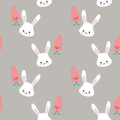 Kawaii rabbit and carrot characters - adorable seamless pattern