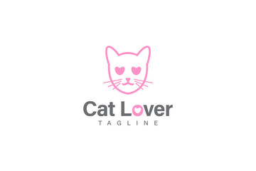 Fototapeta na wymiar Cat care or cat lover logo design vector head cat and love symbol on eyes concept