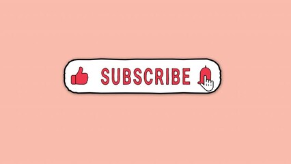 Cartoon Style Subscribe Button Animation With Pop Up Like Notification Bell and Mouse Click Icons. Creative Social Media Call To Action With Isolated Transparent Background.