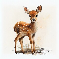Cute Bambi, Watercolor style, AI Generated - obrazy, fototapety, plakaty