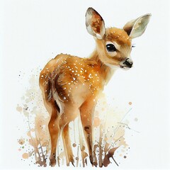Cute Bambi deer. watercolor style. smiling. AI Generated - obrazy, fototapety, plakaty
