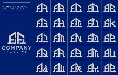 Minimalist line building home initial letter F FF logo design set