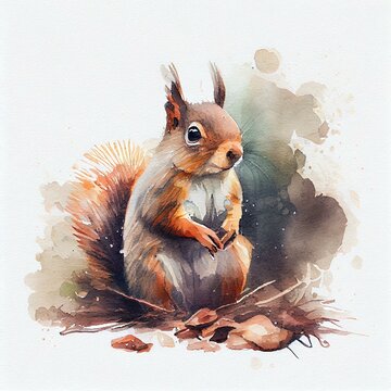 Cute little Squirrel. watercolor style. AI Generated