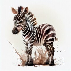 Fototapeta na wymiar Cute little baby zebra vector illustration in watercolor style. AI Generated